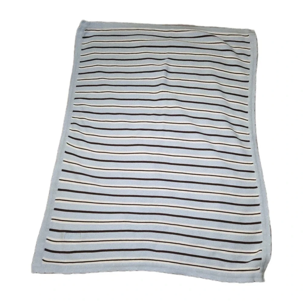 ELEGANT Baby‎ Cotton Knit Baby Blanket Lovey Lovie Blue Brown Striped 30